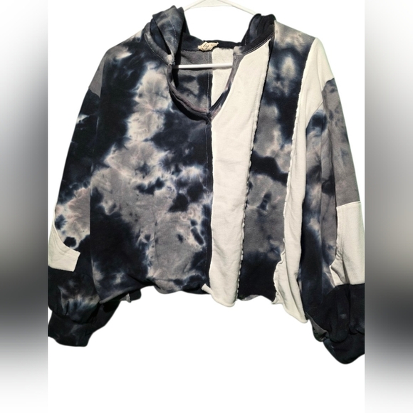 POL Women's Black and White Tie-Dye Hoodie Size Small PTP 25 Length 22 - Picture 2 of 4